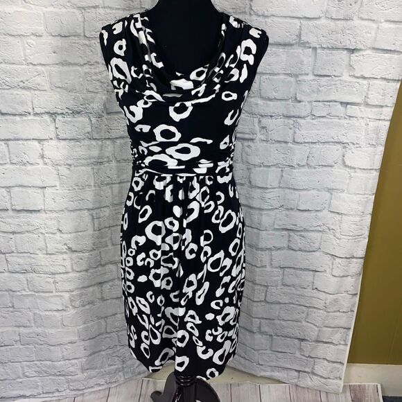 Valerie bertinelli fit & flare drape neck dress B&W woman sz 4 - Picture 1 of 10